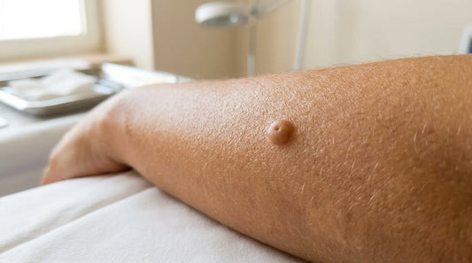 Bras avec petit grain de beauté brun visible sur la peau